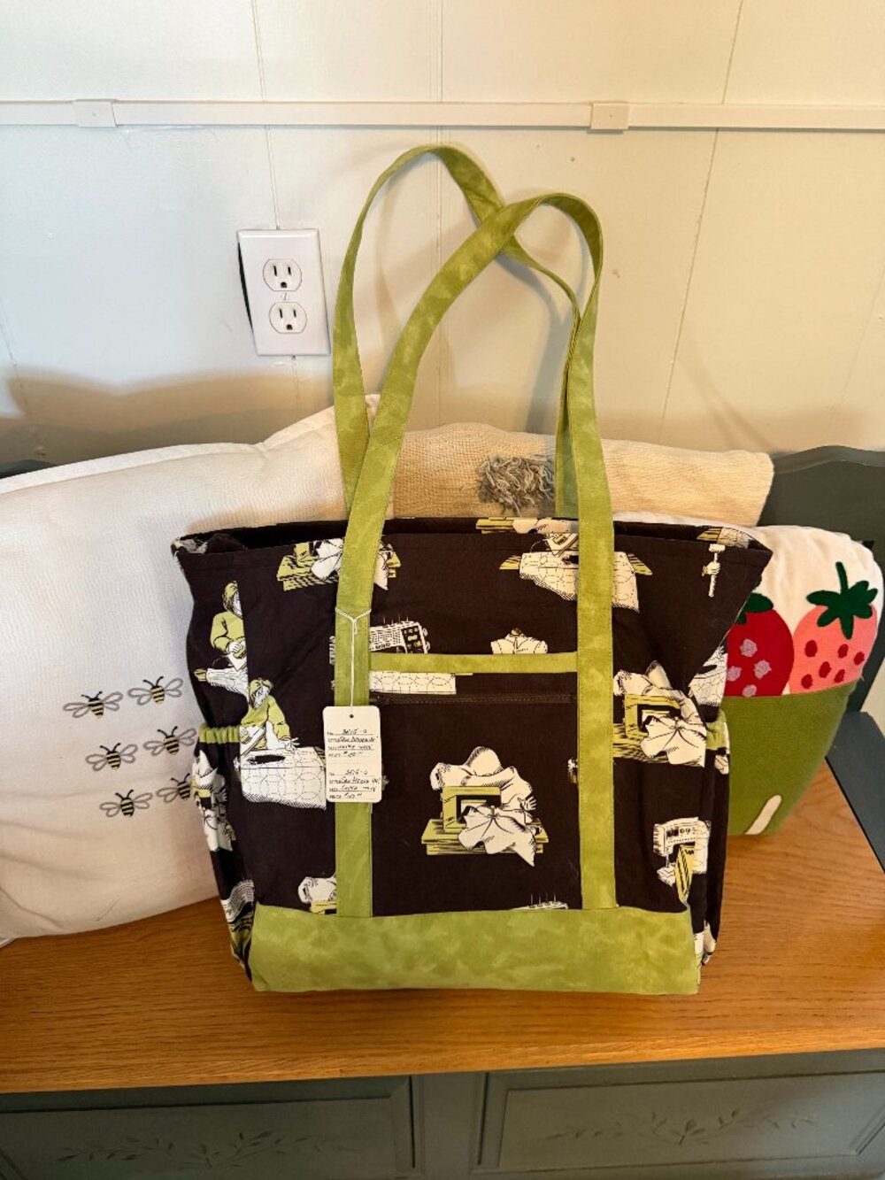 Brand New Custom Blue Flower Designs "Sew Messed Up" Super Tote Sewing Bag